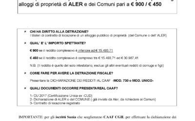 INQUILINI CASE POPOLARI ALER E DEI COMUNI: SONO PREVISTE DETRAZIONI