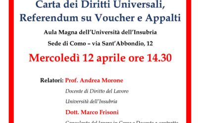 12 APRILE: INCONTRO ALL’UNIVERSITA’ SUI TEMI DEL LAVORO