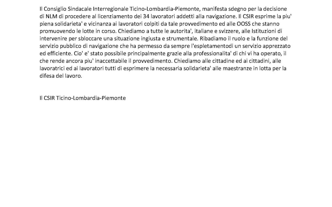 IL CSIR TICINO-LOMBARDIA-PIEMONTE CON I LAVORATORI DI NLM IN SCIOPERO