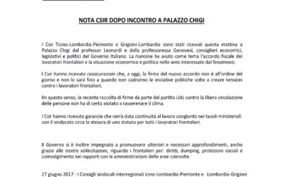 NOTA CSIR DOPO INCONTRO A PALAZZO CHIGI