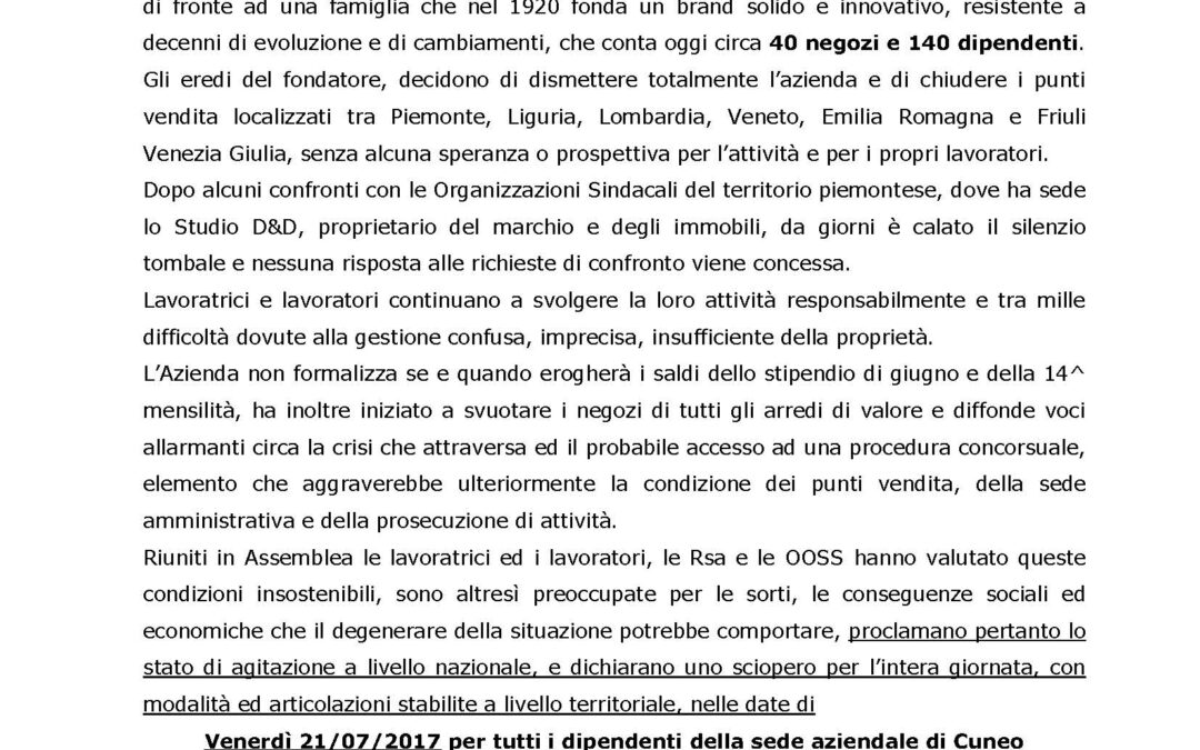 22 LUGLIO: SCIOPERO NAZIONALE DIPENDENTI VIAMAESTRA CALZATURE