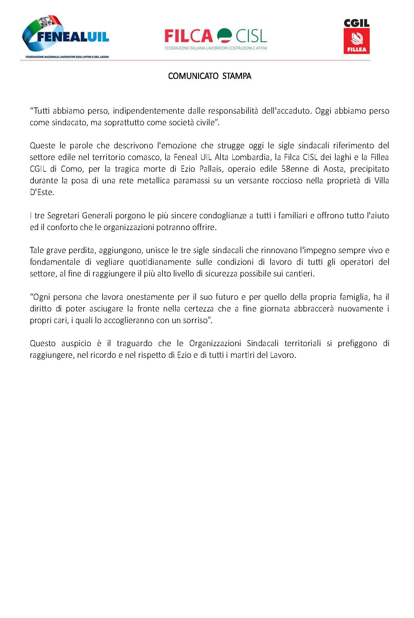 Comunicato stampa 26-1-2018