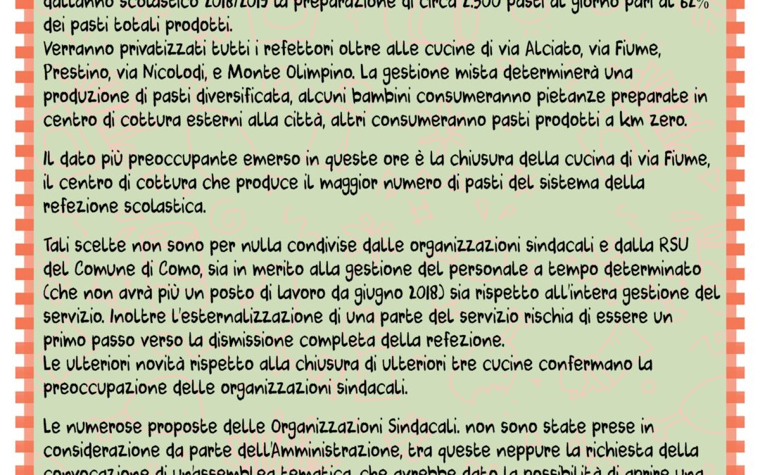 QUALE FUTURO PER LE MENSE SCOLASTICHE? I SINDACATI RACCOLGONO LE FIRME