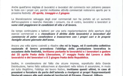 COMMERCIO: NO AL LAVORO NEI GIORNI FESTIVI