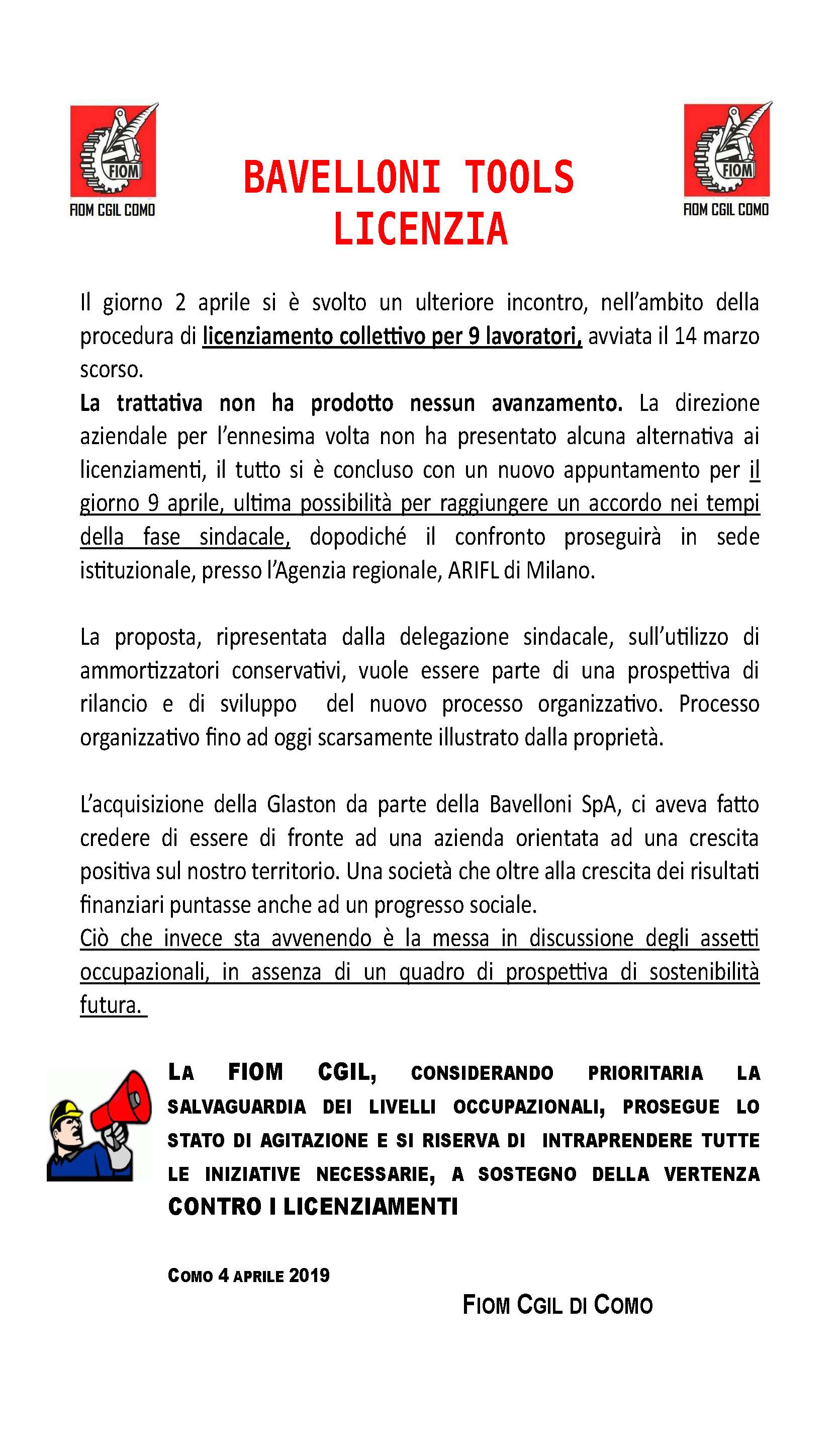 comunicato Bavelloni 2 aprile