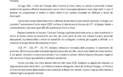 CENTRI PER L’IMPIEGO: L’ALLARME DEI SINDACATI