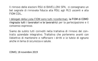 Elezioni rsu: successo riconfermato della Fiom alla Bavelloni