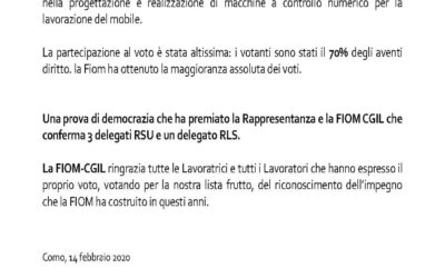 GRANDE SUCCESSO DELLA FIOM CGIL COMO ALLE ELEZIONI DELLA RSU.