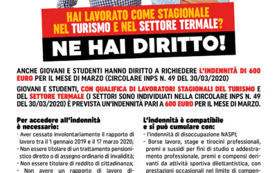 Bonus lavoratori stagionali “cura italia” – materiali campagna Filcams, Unione degli Universitari e Rete degli studenti medi