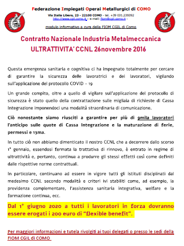 200€ A GIUGNO PER I LAVORATORI CCNL Industria Metalmeccanica