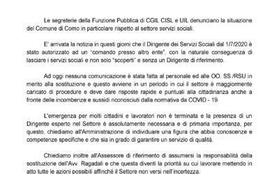 LA FUNZIONE PUBBLICA DI CGIL, CISL E UIL DENUNCIA LA SITUAZIONE DEL COMUNE DI COMO