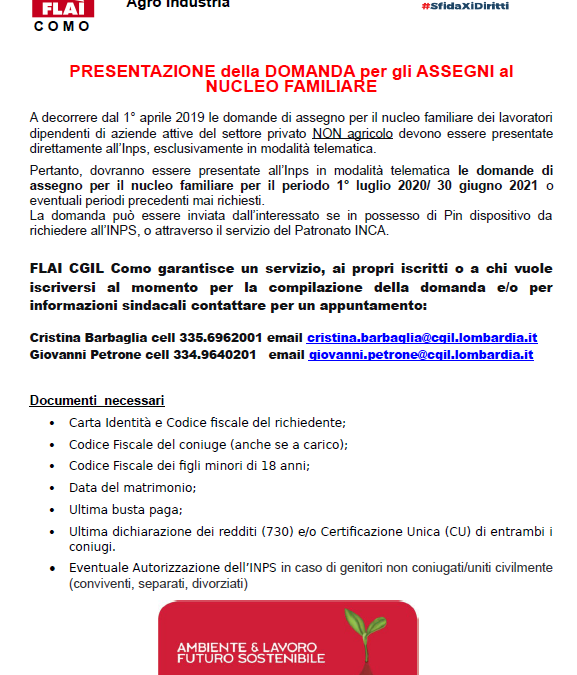 FLAI – Assegni familiari 2020