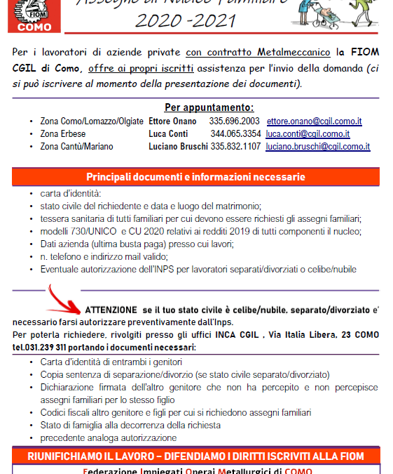 Assegno al Nucleo Familiare 2020 -2021