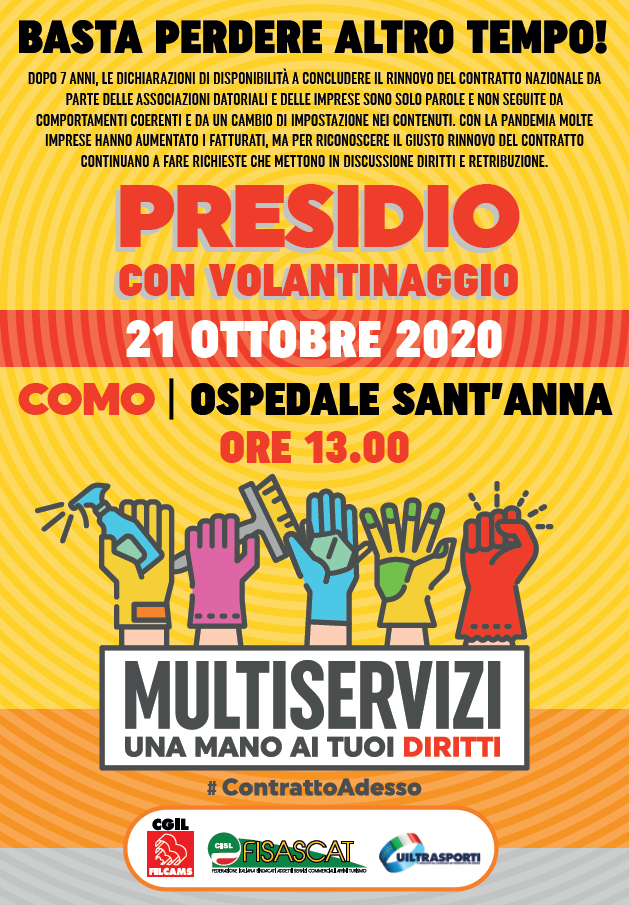 21 OTTOBRE/ PRESIDIO FUORI DAL SANT’ANNA DEI LAVORATORI DEI MULTISERVIZI