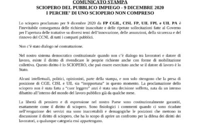 SCIOPERO DEL PUBBLICO IMPIEGO – 9 DICEMBRE 2020 I PERCHE’ DI UNO SCIOPERO NON COMPRESO