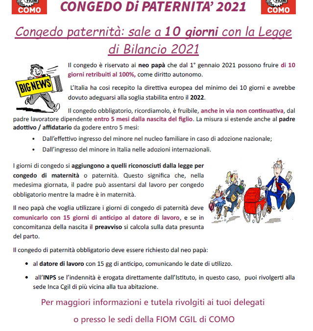 FIOM CGIL – CONGEDO DI PATERNITA’ 2021 Congedo paternità: sale a 10 giorni con la Legge di Bilancio 2021