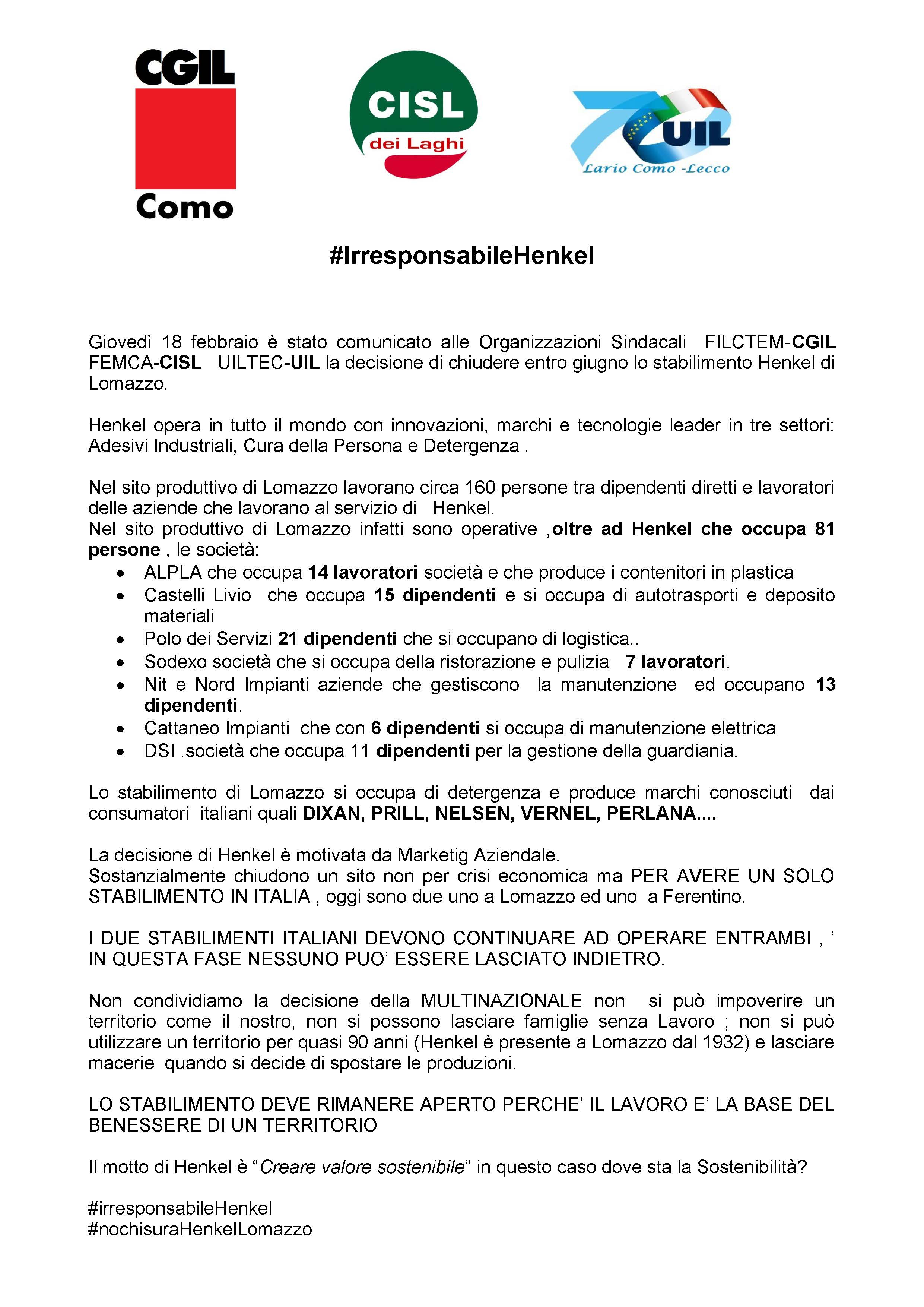 CGIL CISL UIL Henkel