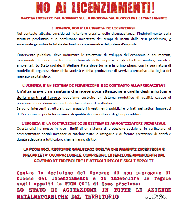 FIOM CGIL COMO – NO ai licenziamenti!