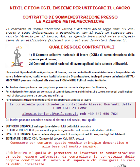 FIOM CGIL COMO – Contratto di somministrazione presso le aziende Metalmeccaniche