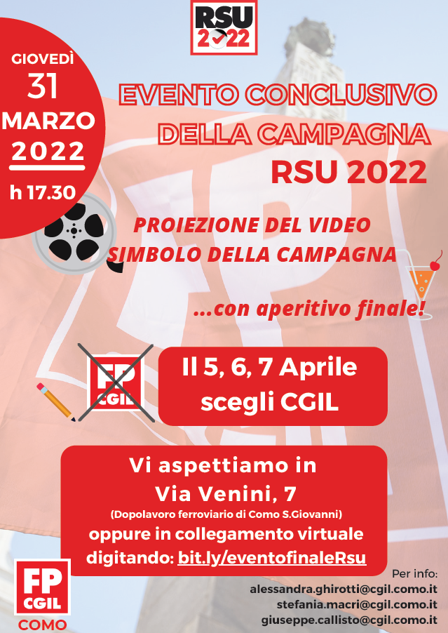 FP CGIL COMO – 31 MARZO EVENTO CONCLUSIVO DELLA CAMPAGNA RSU