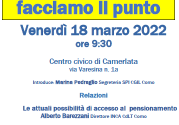 SPI CGIL Como – Seminario sulla previdenza 18 marzo 2022