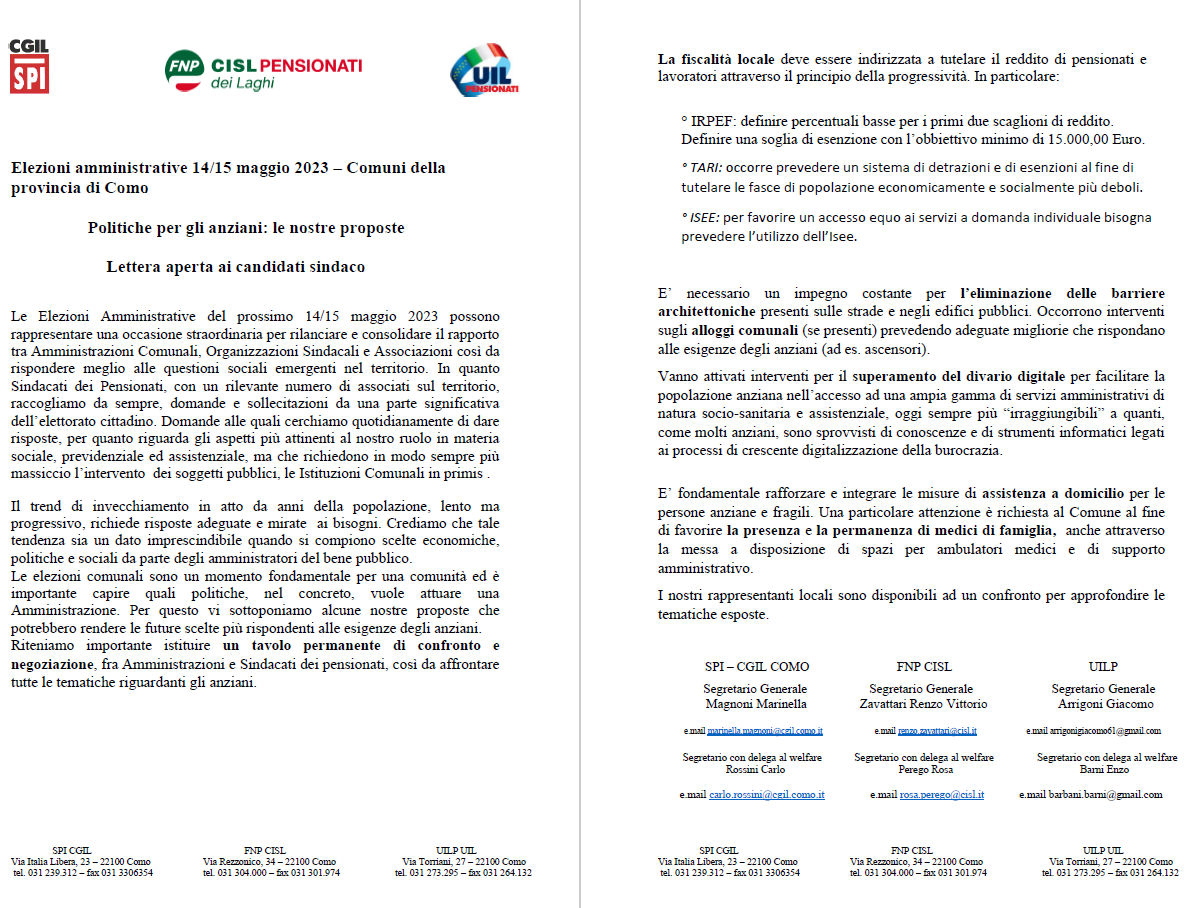 lettera ai sindaci SPI