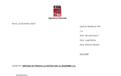 Lettera a Mediaset di SLC a seguito servizio Striscia la notizia