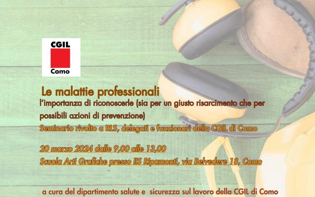 Le malattie professionali, seminario il 20 marzo