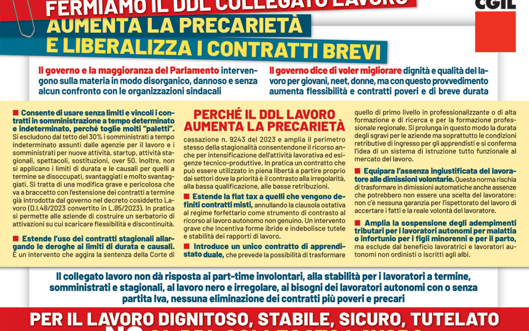 FERMIAMO IL DDL COLLEGATO LAVORO