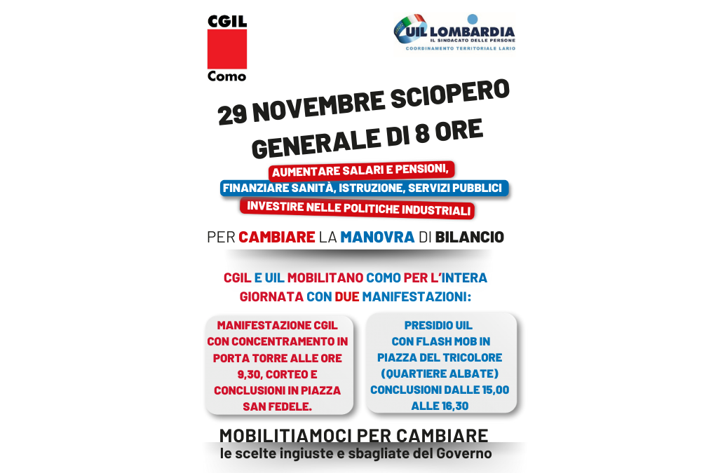 Cgil e Uil, Sciopero generale di 8 ore, venerdì 29 novembre
