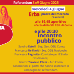 mercoledì 4 giugno incontro pubblico a Erba sui 5 referendum. Chiusura della campagna referendaria